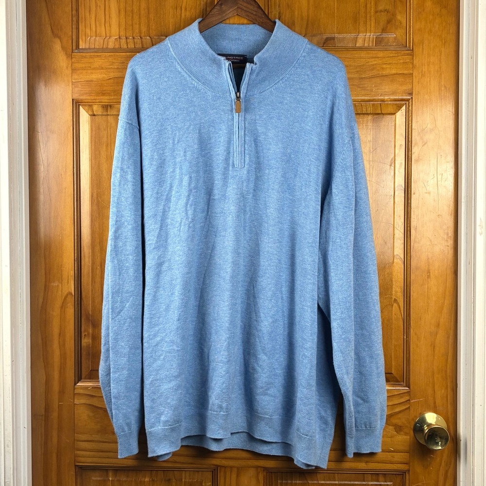 Roundtree & Yorke Mens 4XT Blue Quarter Zip Mock Neck Pullover Sweater Layering